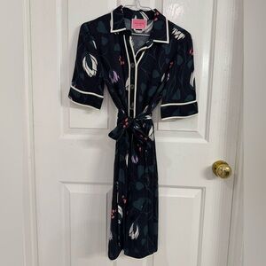 Kate Spade Navy Floral Wrap Dress with White Accents